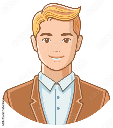 Portrait of a handsome blond man with brown suit illustration, representing business and professionalism, in cartoon vector style and isolated