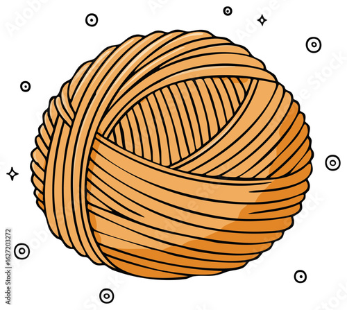 Cartoon illustration of a ball of yarn, hand drawn, isolated on white