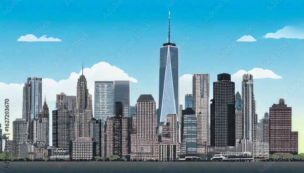 Fototapeta premium New York City Manhattan skyline and office skyscrapers building - vector illustration jpg