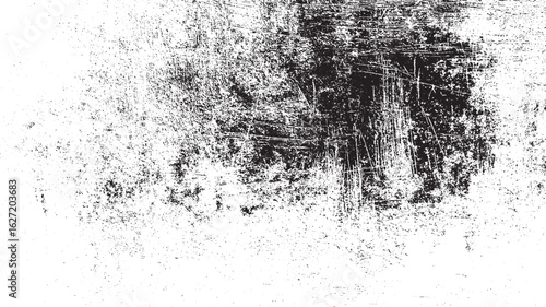 Abstract dust particle and dust grain texture on white Grunge black and white. Abstract monochrome background. Vector pattern of scratches, chips, scuffs. Vintage worn surface. Old wall texture
