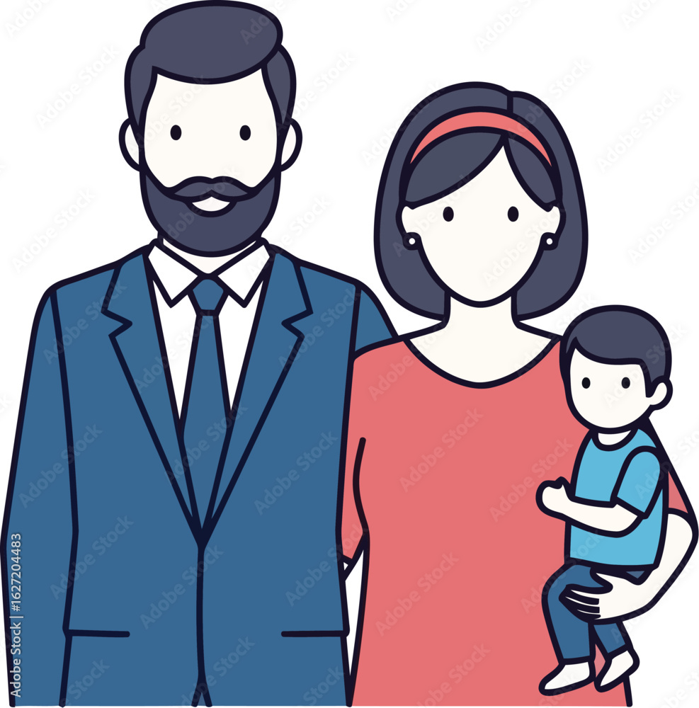 Cartoon vector family illustration showing father and son father and daughter man and woman smiling together Cartoon vector family illustration showing father and son father and daughter man and woman smiling together