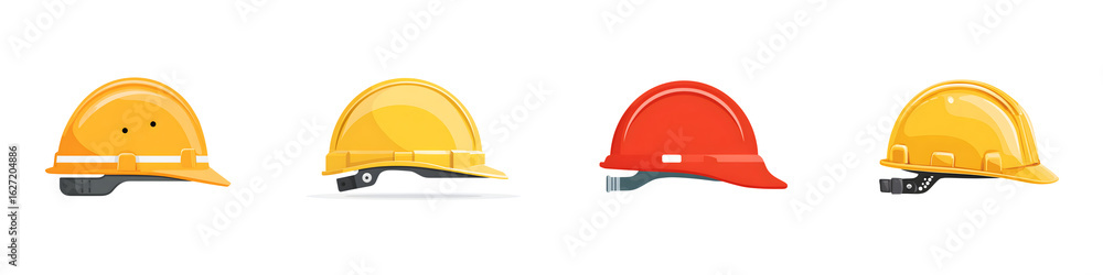 Fototapeta premium Construction Hard Hats Set: Yellow and Red Safety Helmets