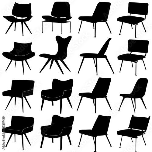 Collection of diverse modern and mid century modern chair silhouettes on a white background