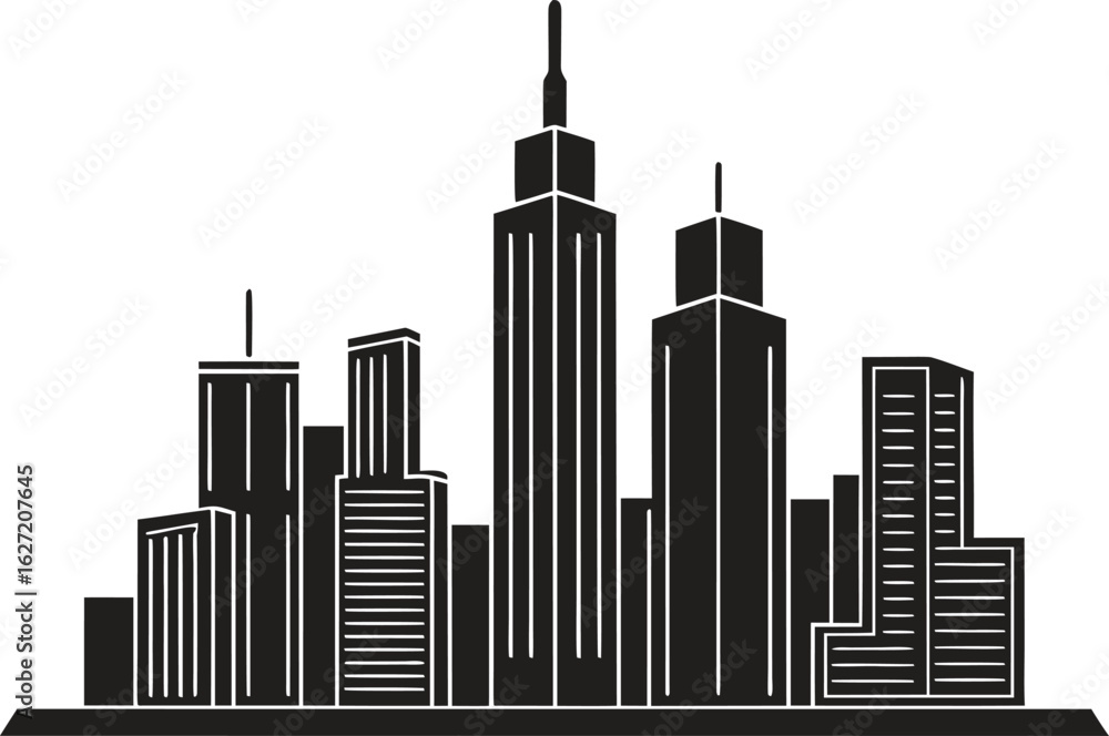 Obraz premium Black and white silhouette of a city skyline with tall buildings architecture