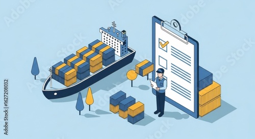 Isometric illustration showcasing global logistics and inventory management efficiency in a modern