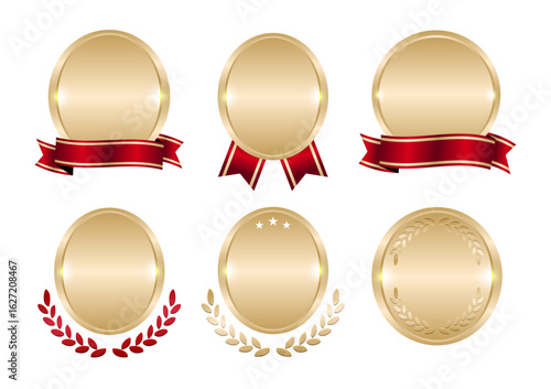 表彰感のあるリボン付きメダルとメダルのセット素材（実績 ランキング 満足度 信頼感 ベクター）	
