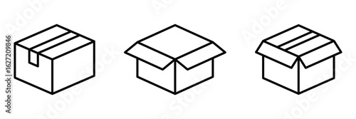 Box and unboxing line icon set. packaging box icon. Product, gift box, package box, product management icon concept