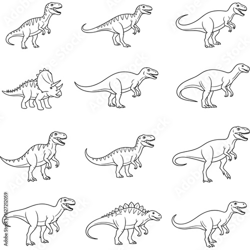 Dinosaur outline drawings vector set collection of cartoon dinosaur art