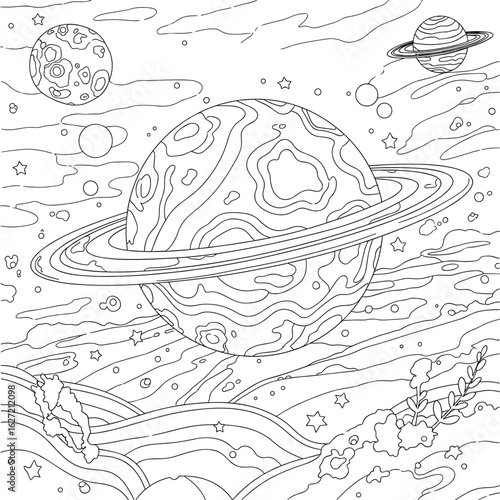 Planet coloring page space themed printable activity for kids adults