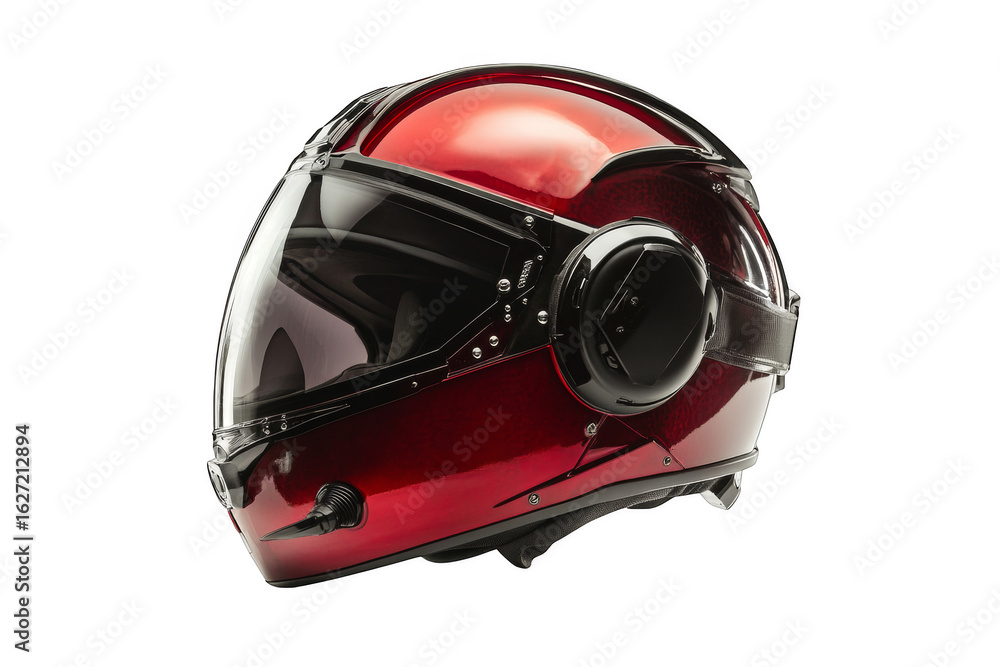 Fototapeta premium Sleek red motorcycle helmet protects head for safe riding