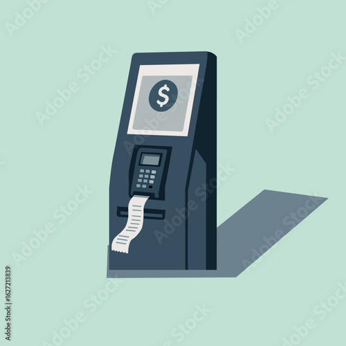 ATM Machine Vector Illustration with Receipt – Modern Financial Kiosk Icon