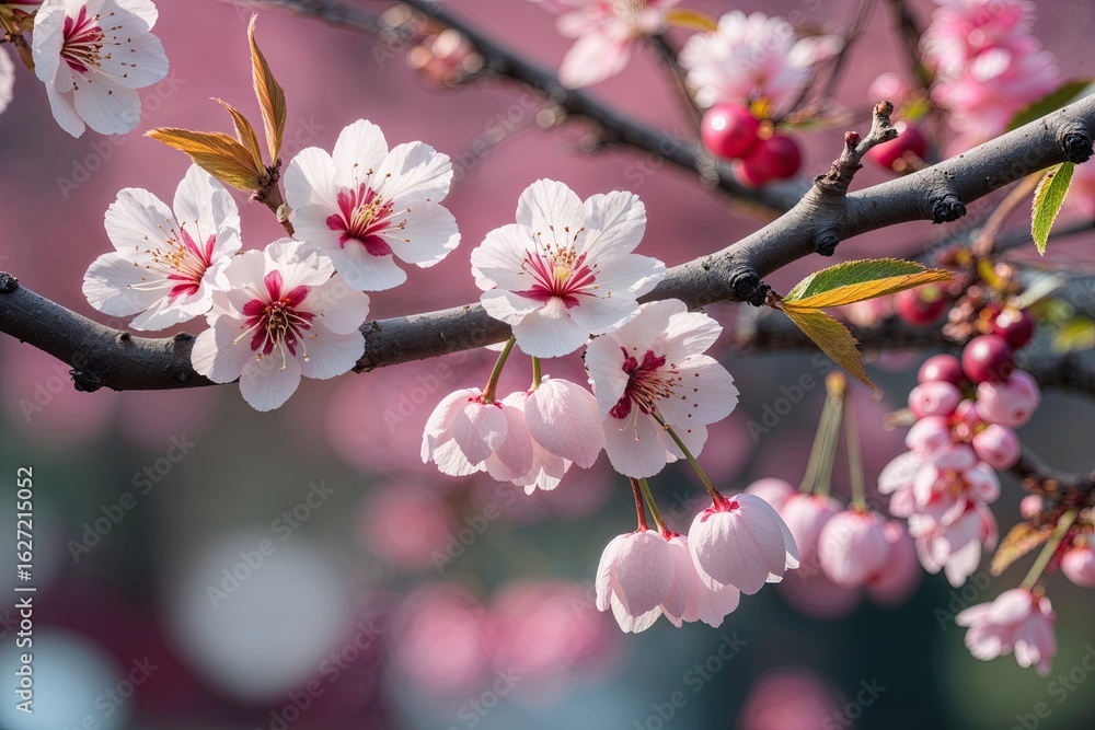 Obraz premium Cherry Petals on a Spring Branch - Delicate Nature and Floral Essence