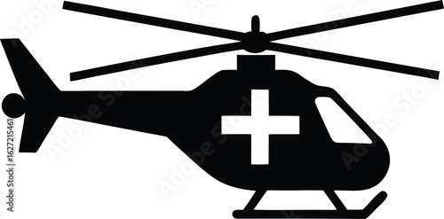 Rescue helicopter silhouette with tail rotor isolated on transparent background