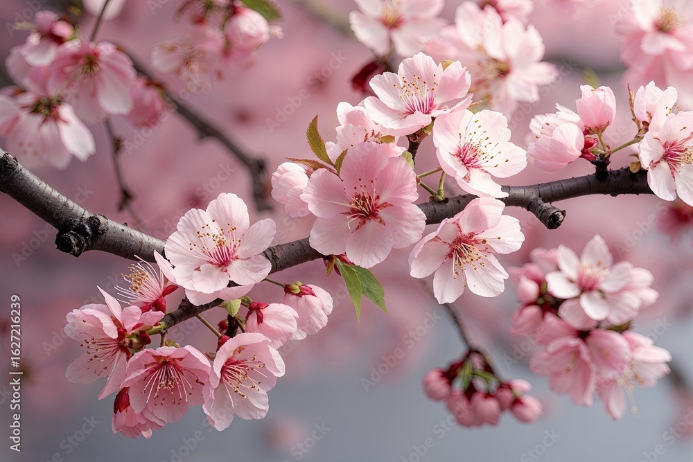 Obraz premium Nature's Beauty: Cherry Blossom Floral Branch in Soft Pink