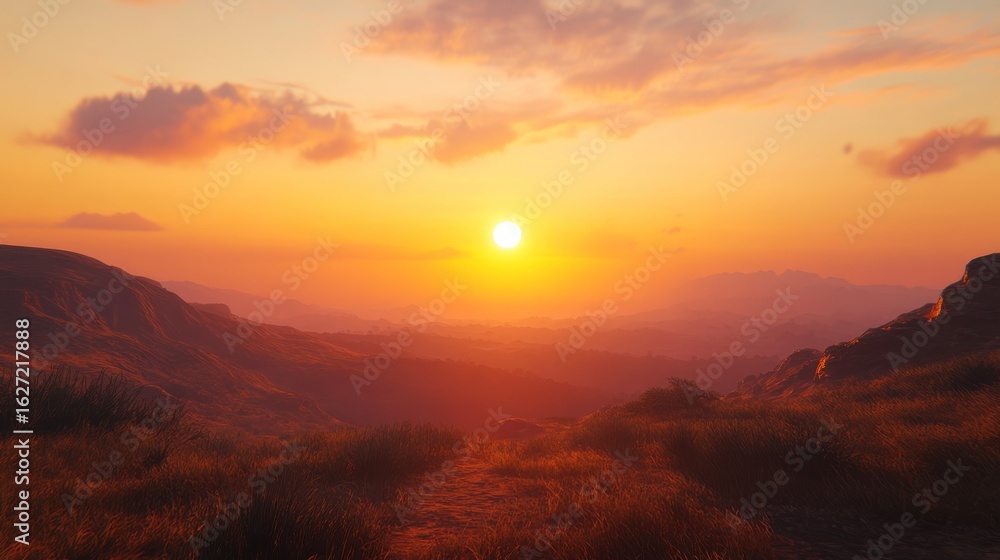 Obraz premium Golden sunset over a mountain range