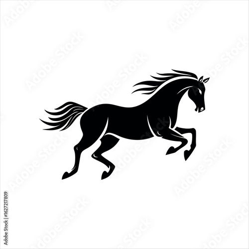 Black Silhouette of Running Horse – Galloping Stallion Vector Illustration Isolated on White Background
