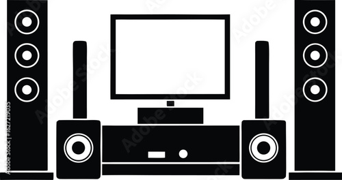  home theater system setup silhouette vector.