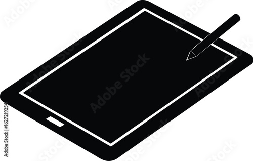  tablet with stylus drawing screen silhouette vector