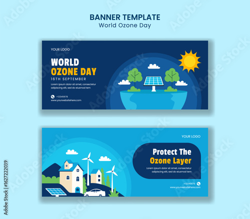 Hand Drawn Flat Style Illustration for World Ozone Day Awareness Horizontal Banner