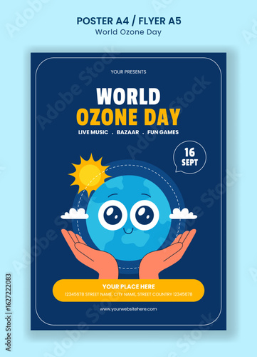 World Ozone Day Campaign Social Media Flyer Template in Cartoon Background Style