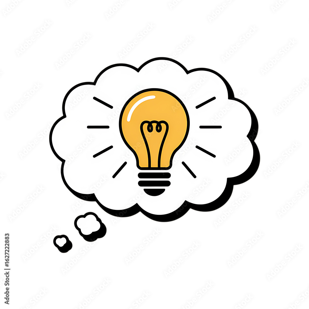 Light bulb inside a thought bubble symbolizing an idea on a transparent background thinking Light bulb inside a thought bubble symbolizing an idea on a transparent background thinking