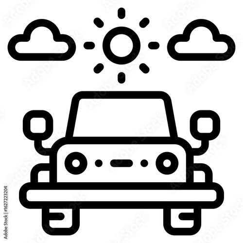 jeep adventure sunny outline icon and illustration