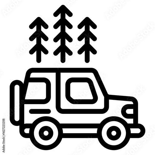adventure car forest outline icon and illustration