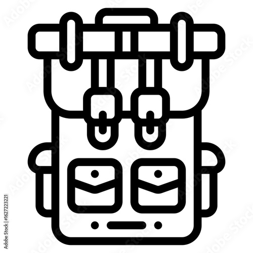 backpack tour adventure outline icon and illustration