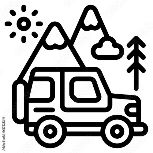 adventure car outline icon and illustration