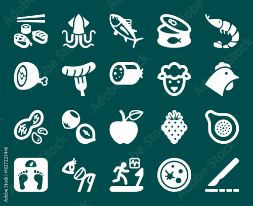Icons collection, 20 icons dark green illustration vector