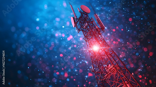 High-tech 5G antenna mast transmitting mobile internet signals, representing cutting-edge wireless broadband communication and telecommunication infrastructure for enhanced connectivity.