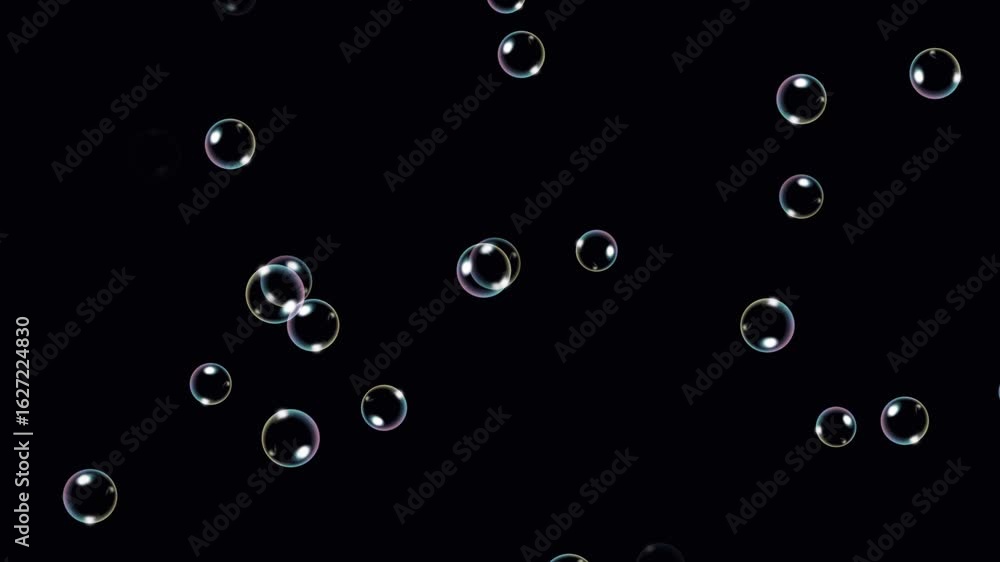 Rising air bubbles- Water bubbles texture on black background. Flying ...