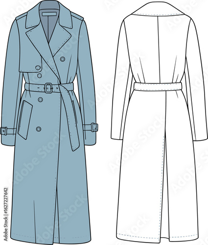 Sleeveless midi dress sketch, cad drawing flat vector illustration, V-neck fashion design, front and back garment template layout