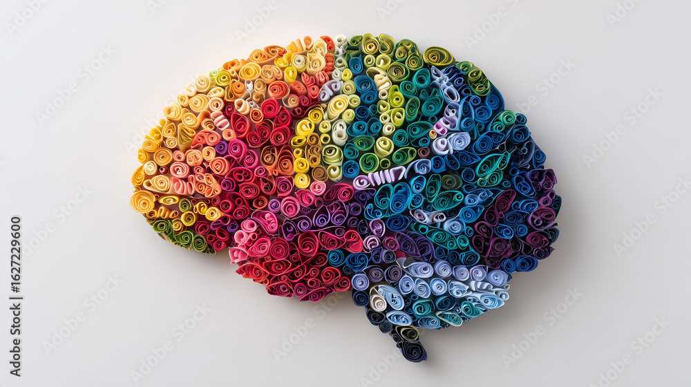 Fototapeta premium Colorful quilled paper brain representing creativity and intelligence
