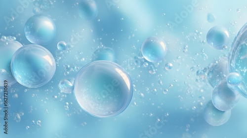 Wallpaper Mural Light blue liquid with floating water bubbles, hygiene and wellness concept Torontodigital.ca