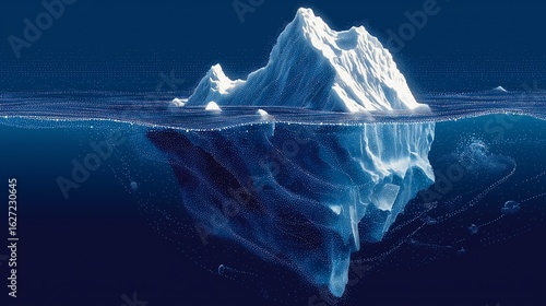 Iceberg Tip with Submerged Data Lines - Clean Pareto Principle Visualization on Blue Background