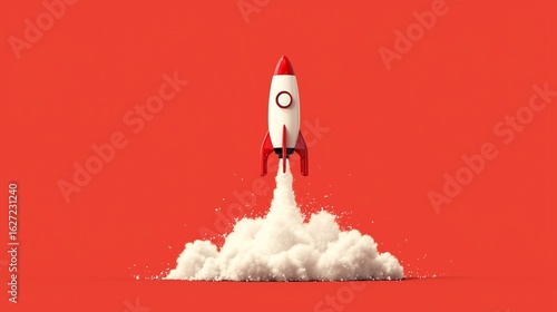 Single Rocket Ascending with Subtle Motion Lines - Minimal Business Growth Symbol
