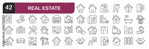 Real estate icons set. Web line icons collection related residence, property, mortgage. Editable stroke