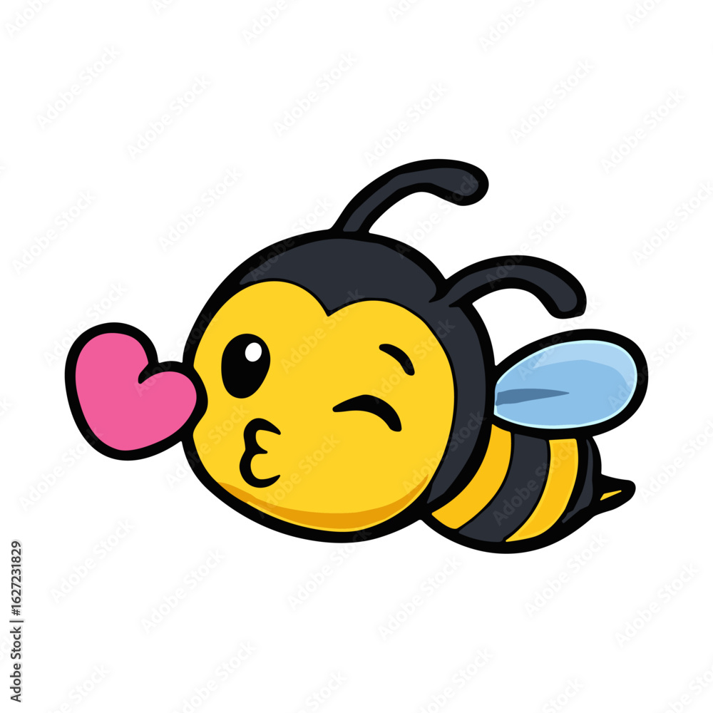 Obraz premium Cartoon bee mascot sending a heart kiss.