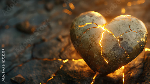 Mended Heart: Golden Cracks Symbolizing Healing and Resilience