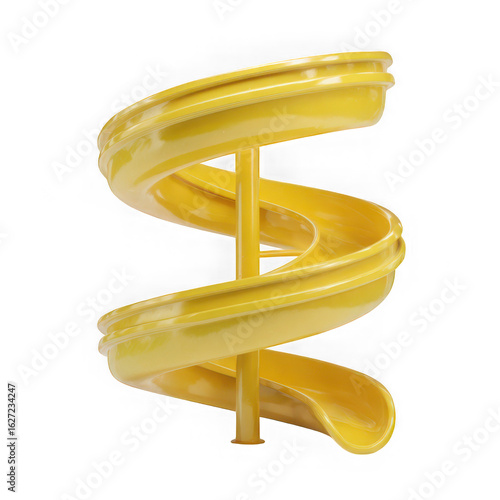 A bright yellow spiral slide stands ready for playtime in an outdoor recreational area isolated on transparent background
