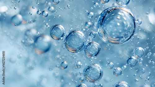 Wallpaper Mural Scattered clear bubbles inside light blue liquid, abstract cleanliness Torontodigital.ca