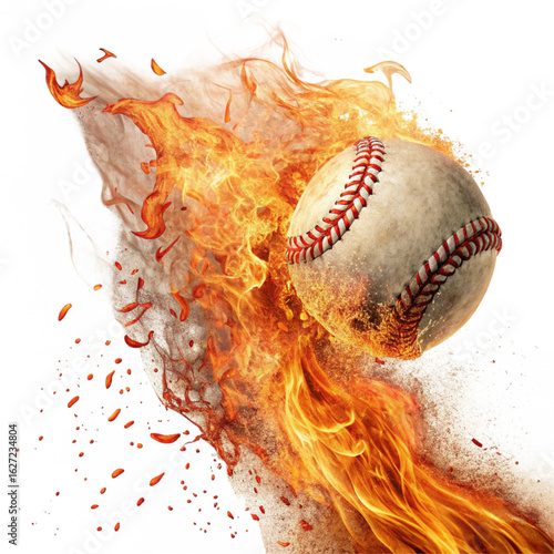 Dynamic baseball ablaze with fiery energy and motion, igniting sporting passion