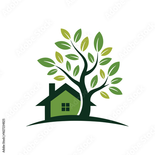 House and tree combine logo design vector, creative design
