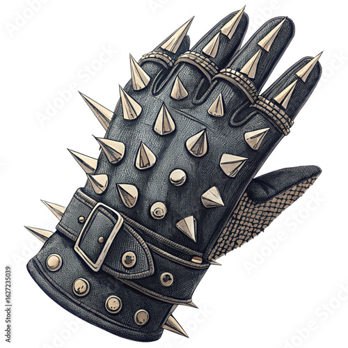 Edgy studded leather glove with metal spikes demands attention for bold fashion statements