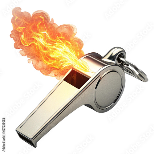 Powerful fiery whistle signals urgent call to action, inspiring intense performance