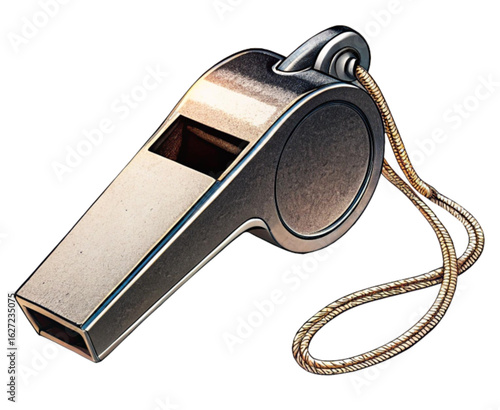 Professional silver whistle with cord for sports officials, coaches, and referees