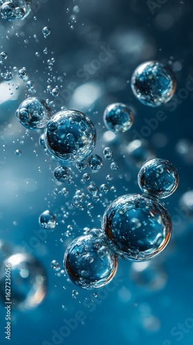 Wallpaper Mural Bubbles drifting in blue liquid background, pure and refreshing scene Torontodigital.ca