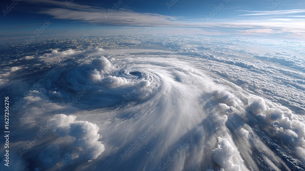 Fototapeta premium Aerial view of massive hurricane vortex swirling in cloudy sky storm