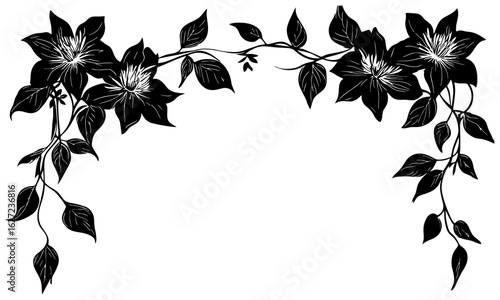 Clematis vine silhouette corner border decoration